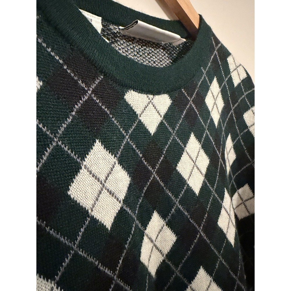 Rafaella Vintage Women's Green Navy Argyle Sweater Wool Blend Size Medium - Picture 2 of 4